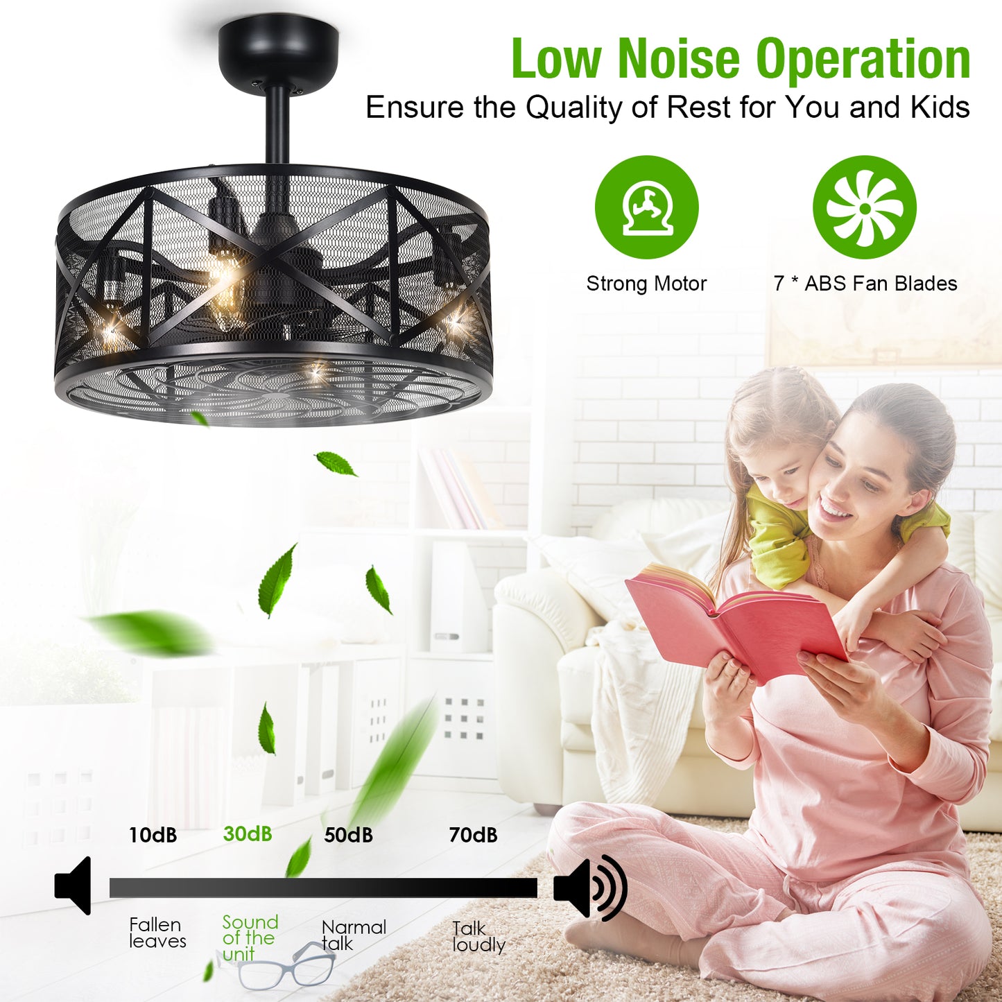 AEsocd Ceiling Fans with Lights Remote Control, Adjustable Wind Speed and Timing, Caged Industrial Ceiling Fan Light Kit for Living Room, Bedroom, Kitchen (Black)
