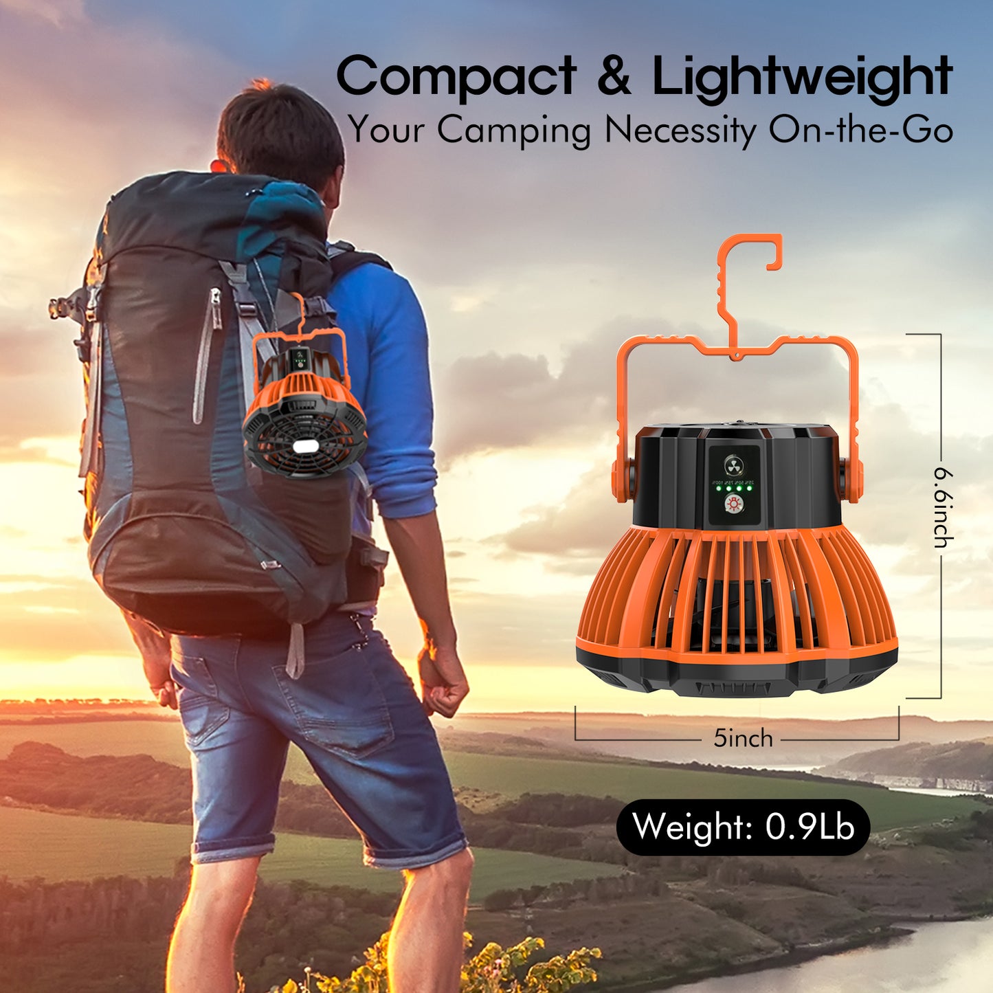 Portable Fan Camping Fan for Tents, 30 Hours Work-time Camping Lantern Ceiling Tent Fan with Remote Control, Power Bank, USB Rechargeable Fan, 180°Head Rotation Camping Accessories for Fishing, Outdoor, Office